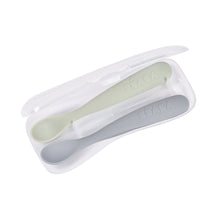 Load image into Gallery viewer, Beaba 1st Stage Silicone Spoons & Case 2 Pack - Misty Green/Pebble