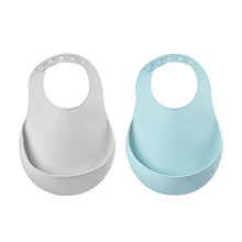 Load image into Gallery viewer, Beaba Silicone Bib 2 Pack - Blue/Light Grey
