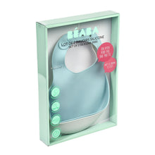Load image into Gallery viewer, Beaba Silicone Bib 2 Pack - Blue/Light Grey
