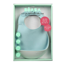 Load image into Gallery viewer, Beaba Silicone Bib 2 Pack - Blue/Light Grey
