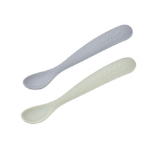 Load image into Gallery viewer, Beaba 1st Stage Silicone Spoons &amp; Case 2 Pack - Misty Green/Pebble
